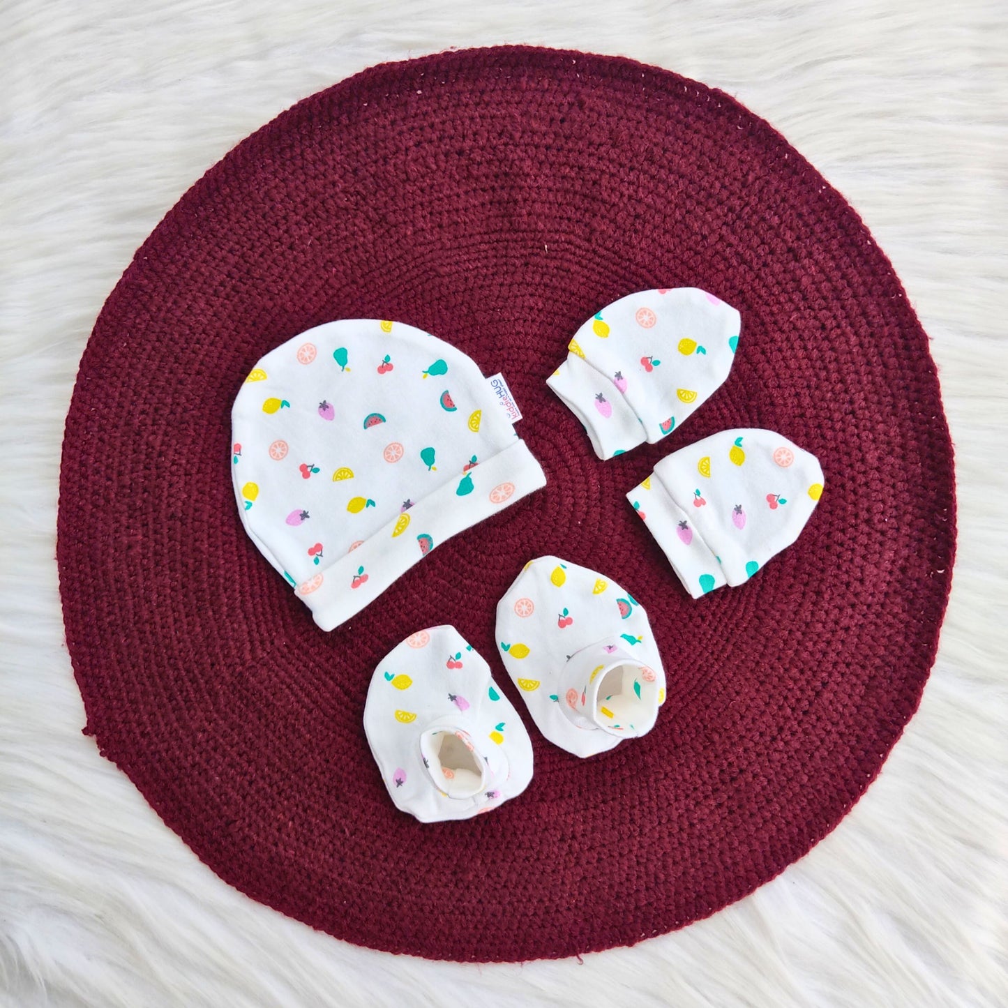 Cotton Cap-Mittens-Booties- Fruity