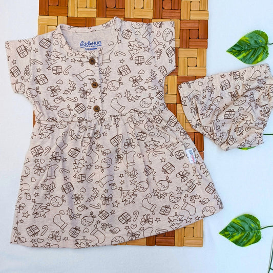 Sleeve Frock + Bloomer set - Christmas Joy