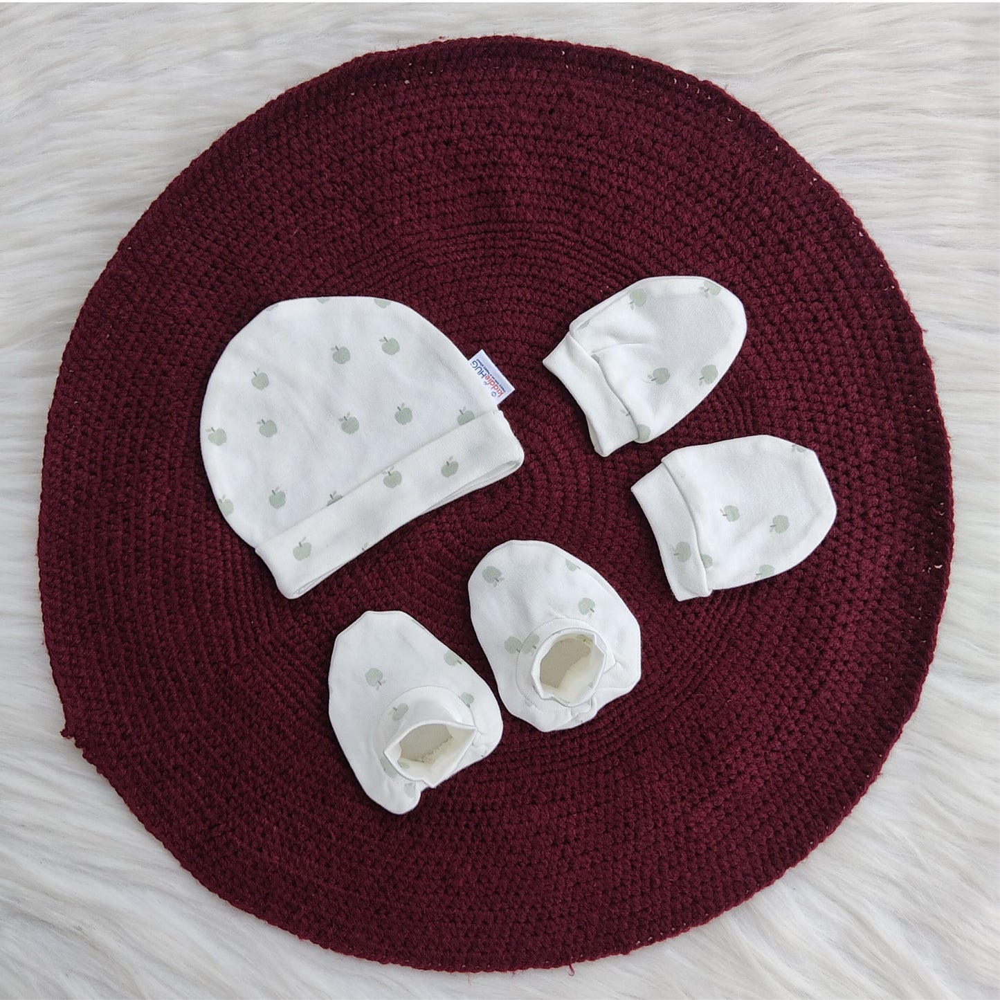 Cotton Cap-Mittens-Booties- Apples