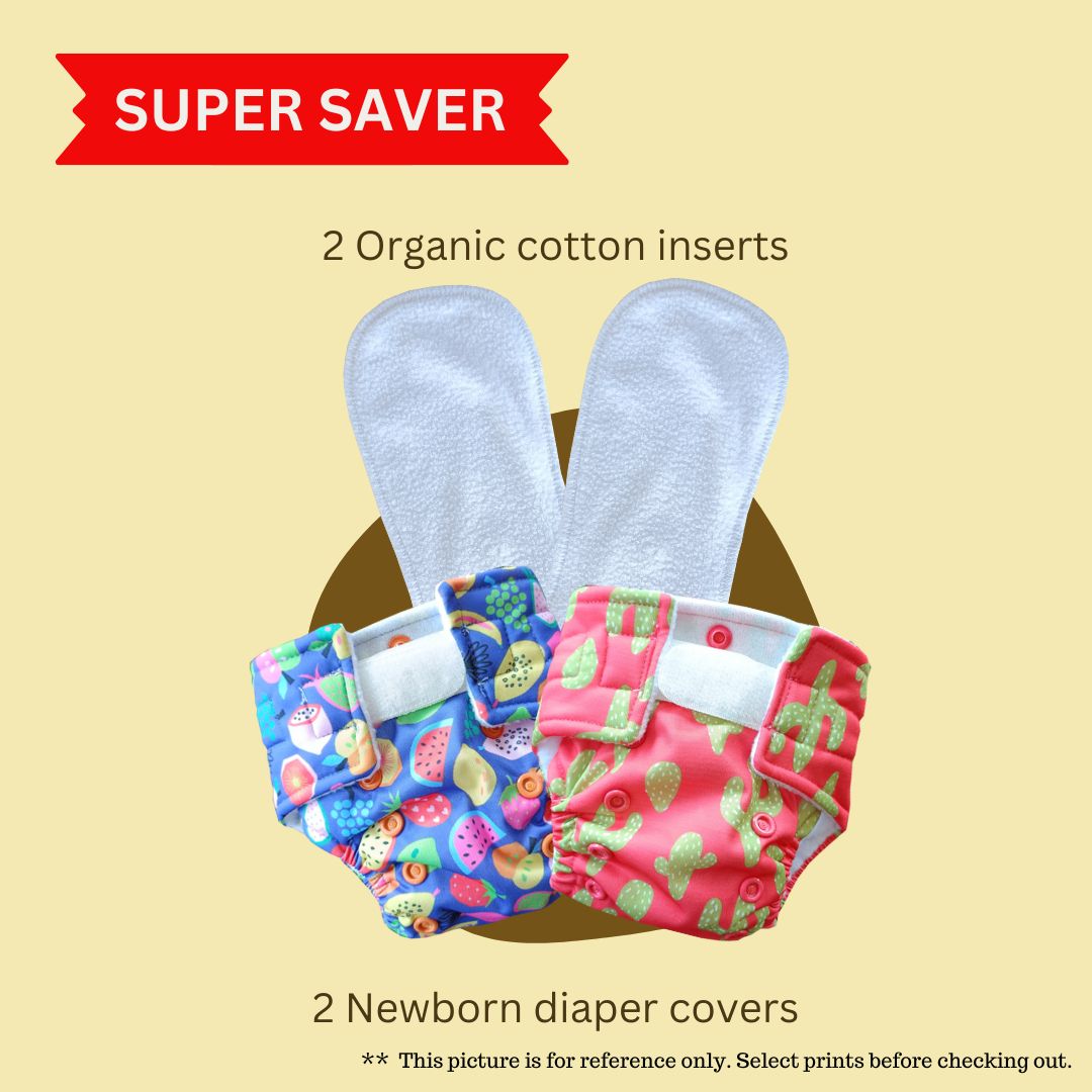 Newborn diaper value pack Combo - (2 diapers + 2 inserts) 2.5kgs - 8kgs