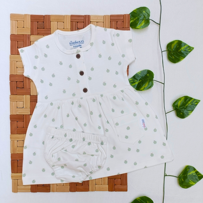 Sleeve Frock + Bloomer set - Green Apple