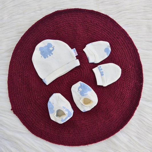 Cotton Cap-Mittens-Booties- Elephants
