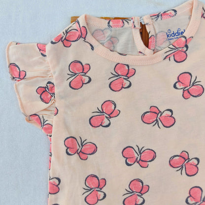 Frill Co-ord set - Peach Butterfly