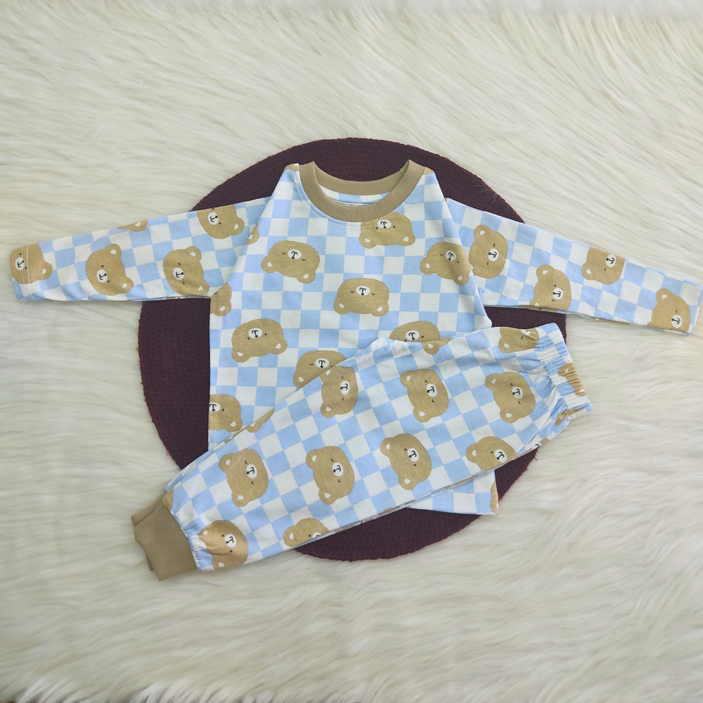 Printed Cotton Pyjama set - Teddy Check