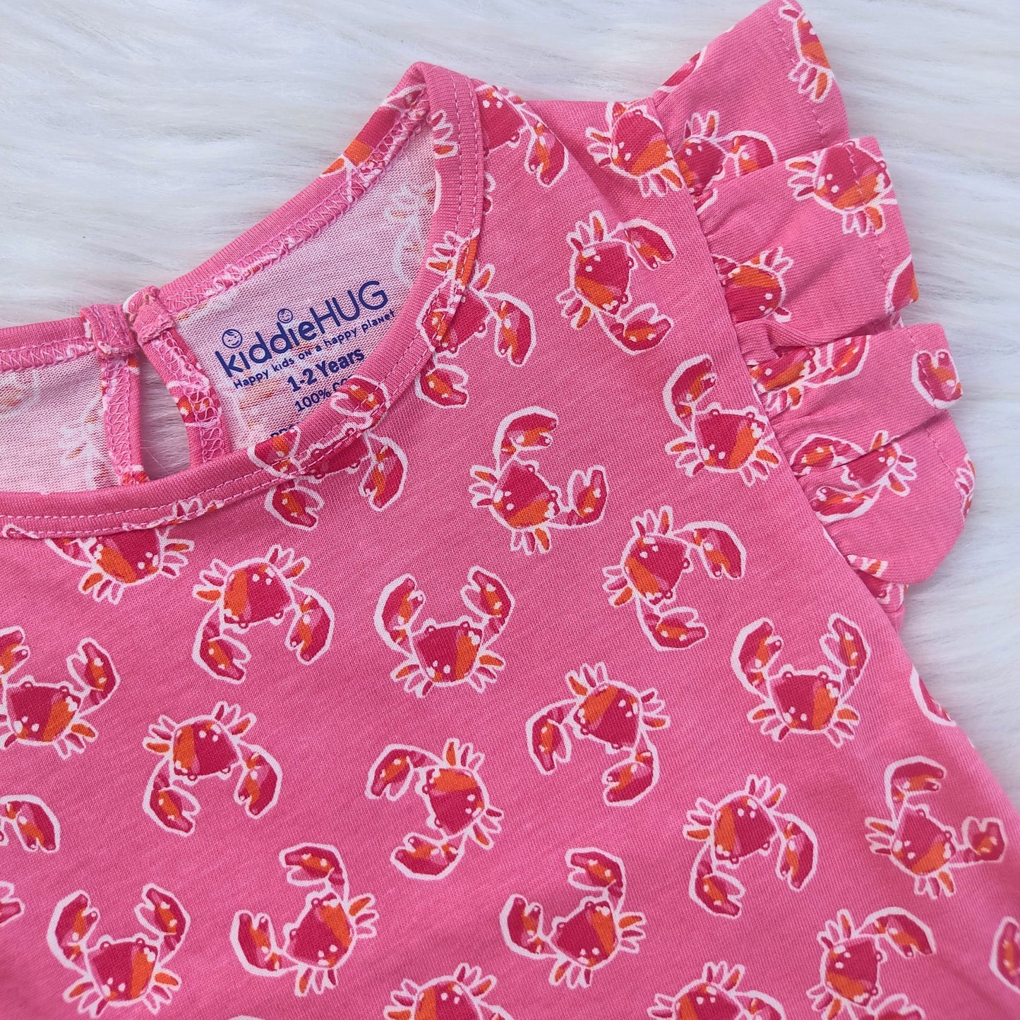 Frill sleeve top & Full pant set - Pink Crab