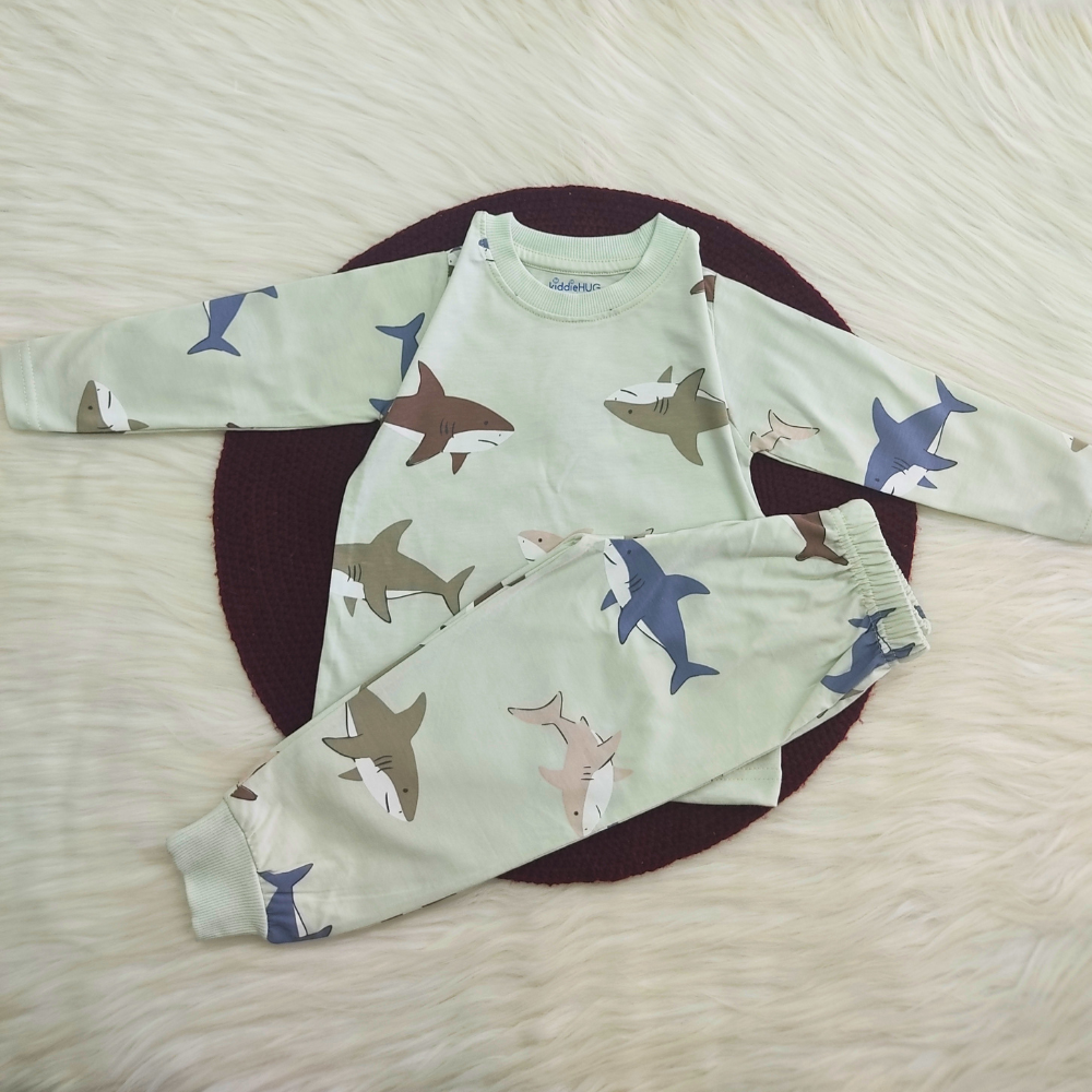 Printed Cotton Pyjama set - Minty Sharks