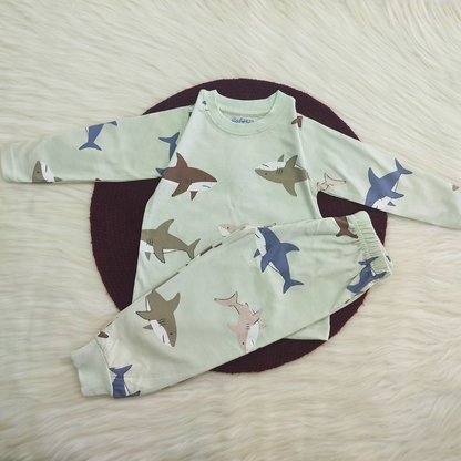 Printed Cotton Pyjama set - Minty Sharks