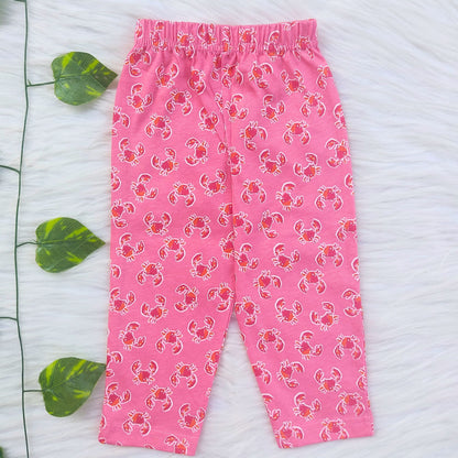 Frill sleeve top & Full pant set - Pink Crab