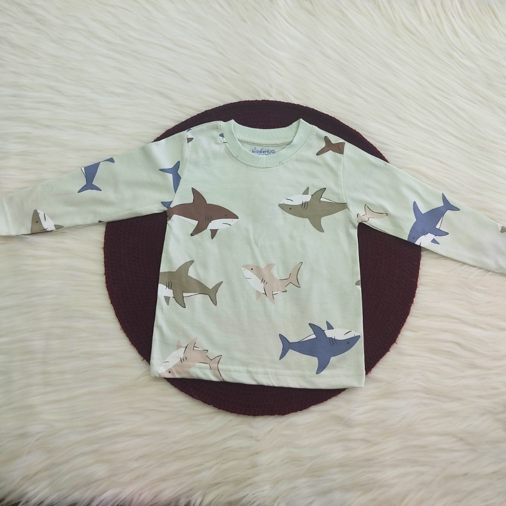 Printed Cotton Pyjama set - Minty Sharks