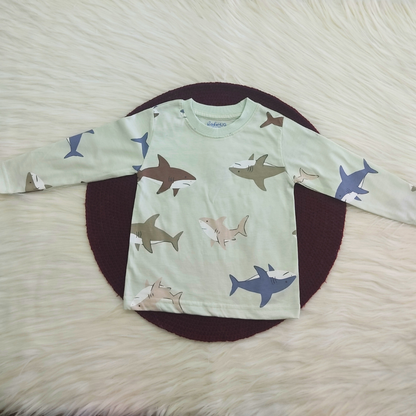 Printed Cotton Pyjama set - Minty Sharks
