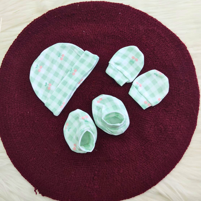 Cotton Cap-Mittens-Booties- Cherry