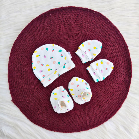 Cotton Cap-Mittens-Booties- Fruity