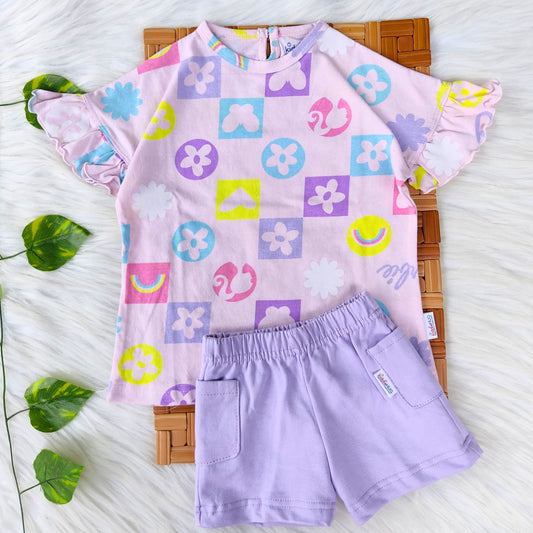 Drop shoulder frill Co-ord set - Lavender
