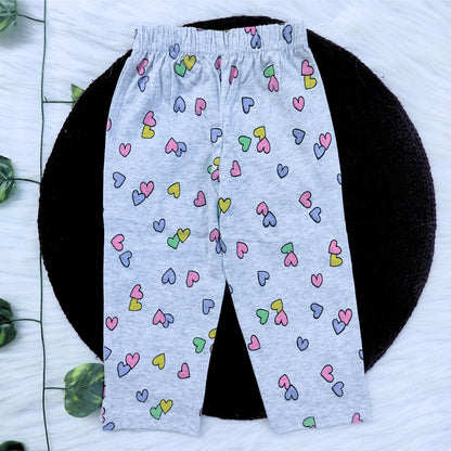 Frill sleeve top & Full pant set - Grey hearts