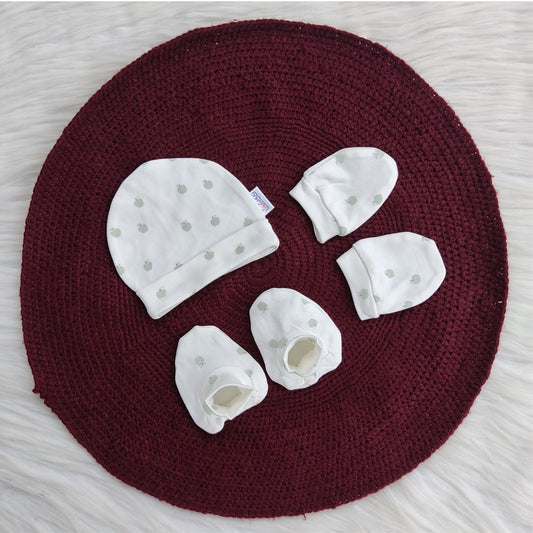 Cotton Cap-Mittens-Booties- Apples