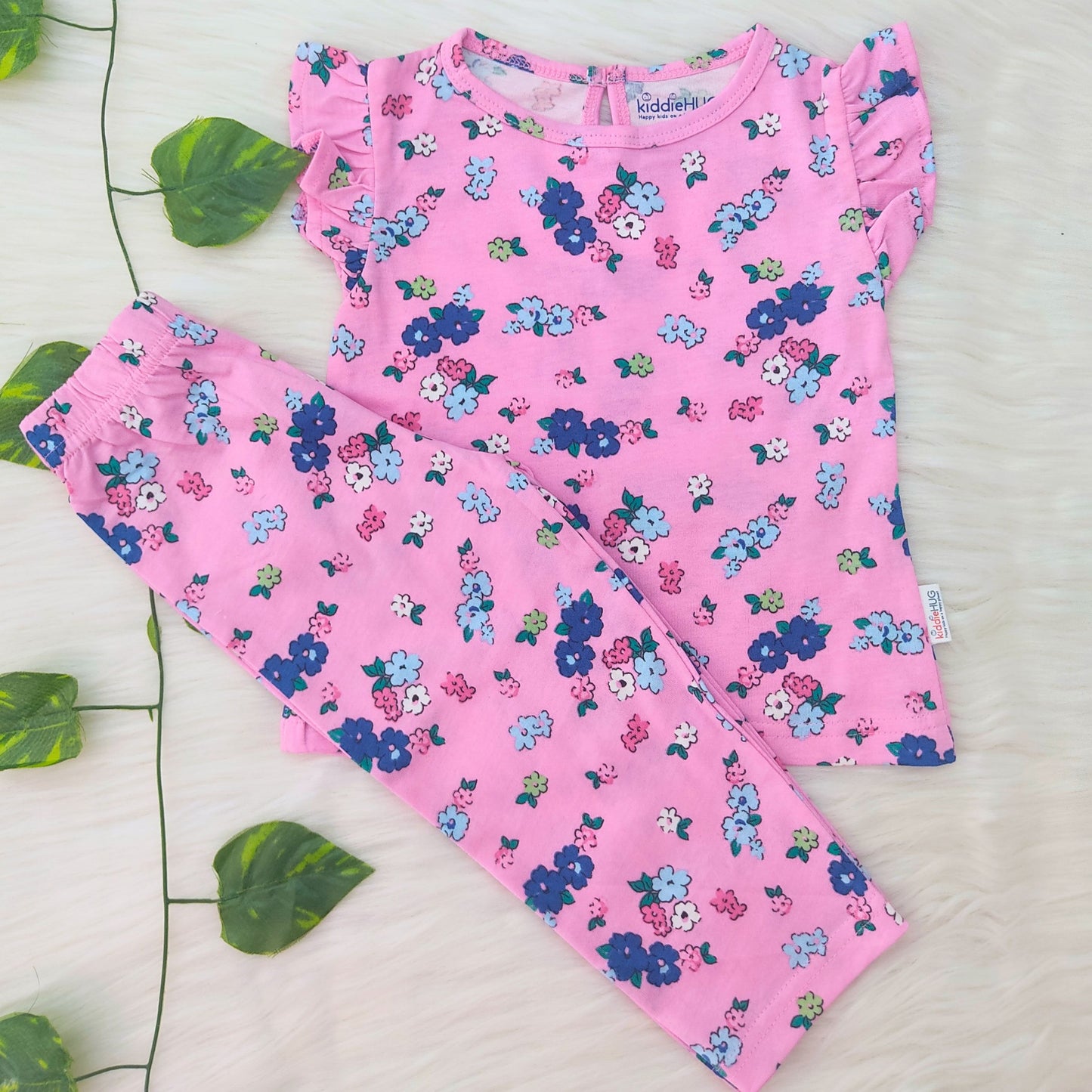 Frill sleeve top & Full pant set - Petal Pop