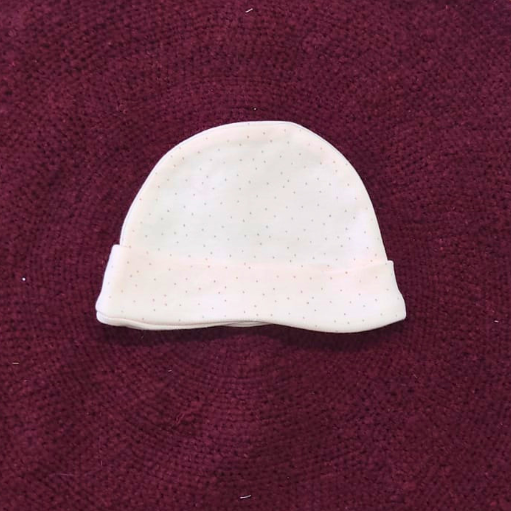 Cotton Cap-Mittens-Booties- Peach Dots