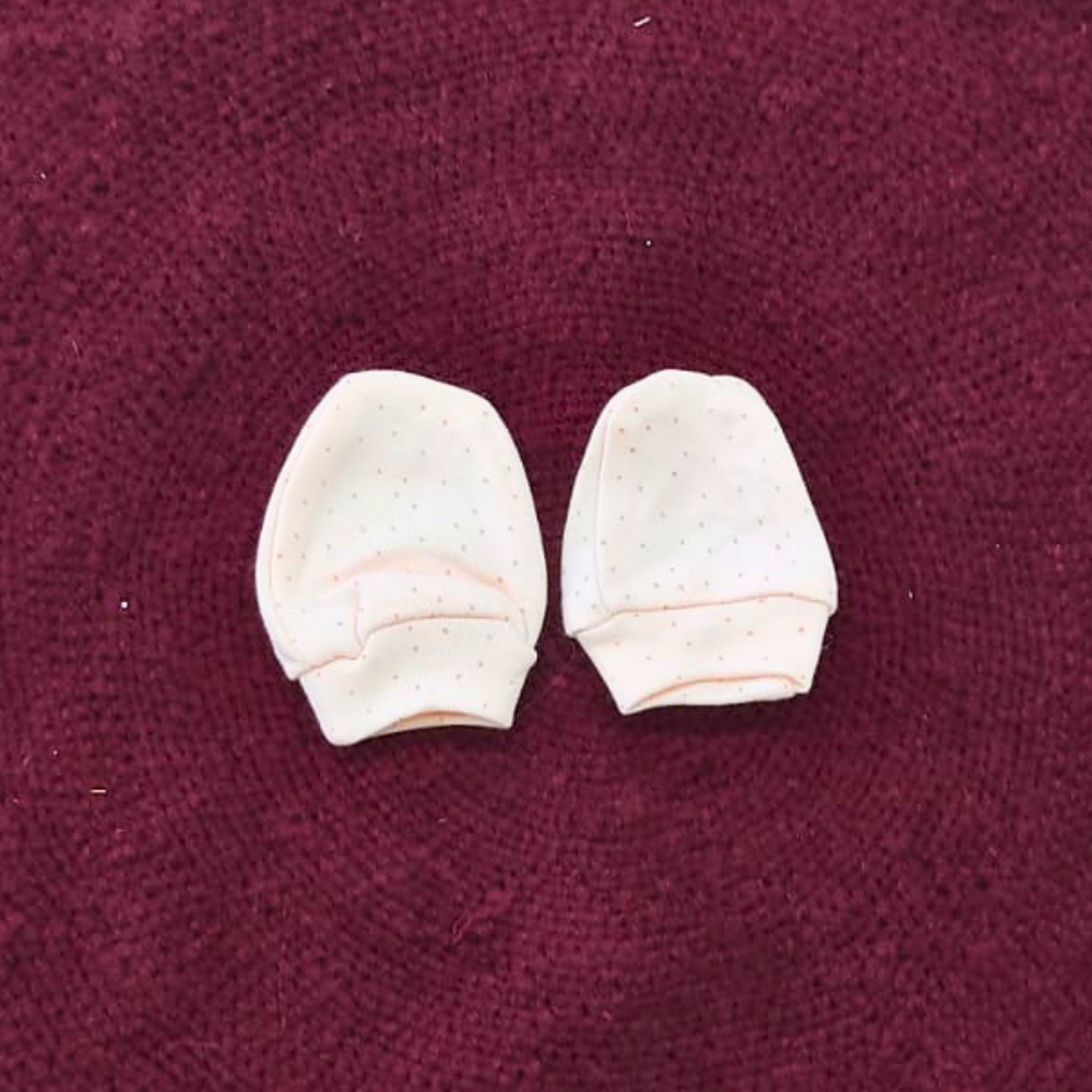 Cotton Cap-Mittens-Booties- Peach Dots