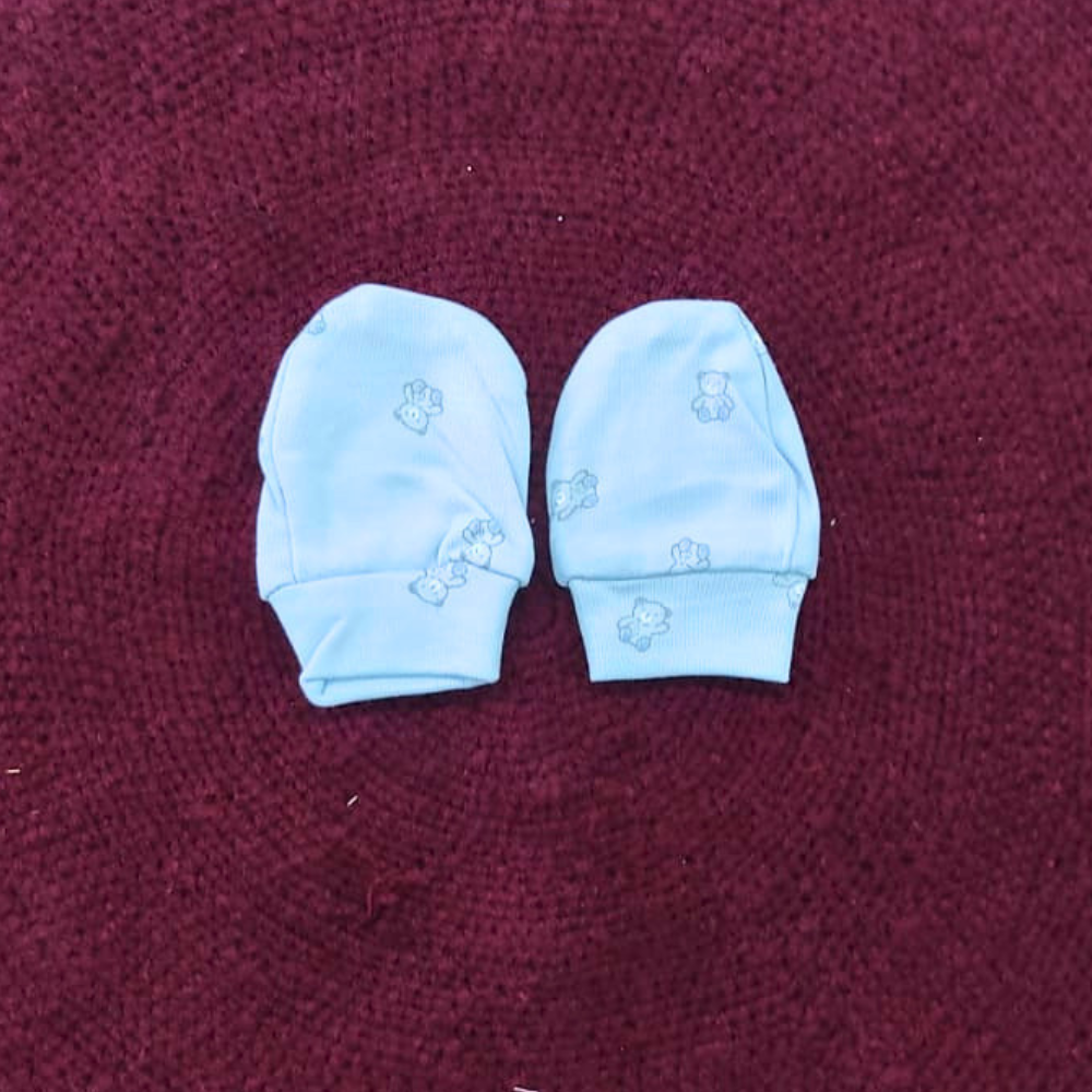 Cotton Cap-Mittens-Booties- Blue Teddy