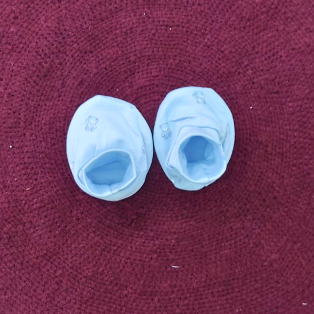 Cotton Cap-Mittens-Booties- Blue Teddy