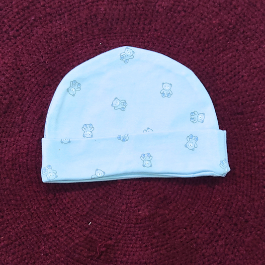 Cotton Cap-Mittens-Booties- Blue Teddy