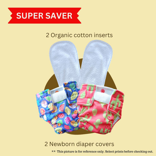 Newborn diaper value pack Combo - (2 diapers + 2 inserts)
