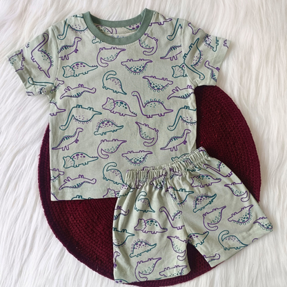 Top & shorts - Green dino
