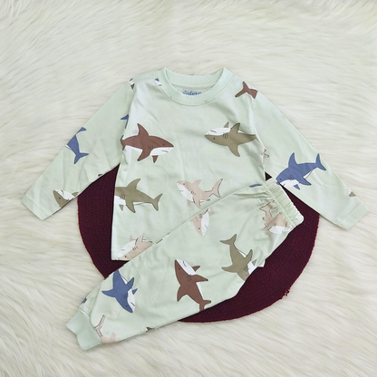 Printed Cotton Pyjama set - Minty Sharks