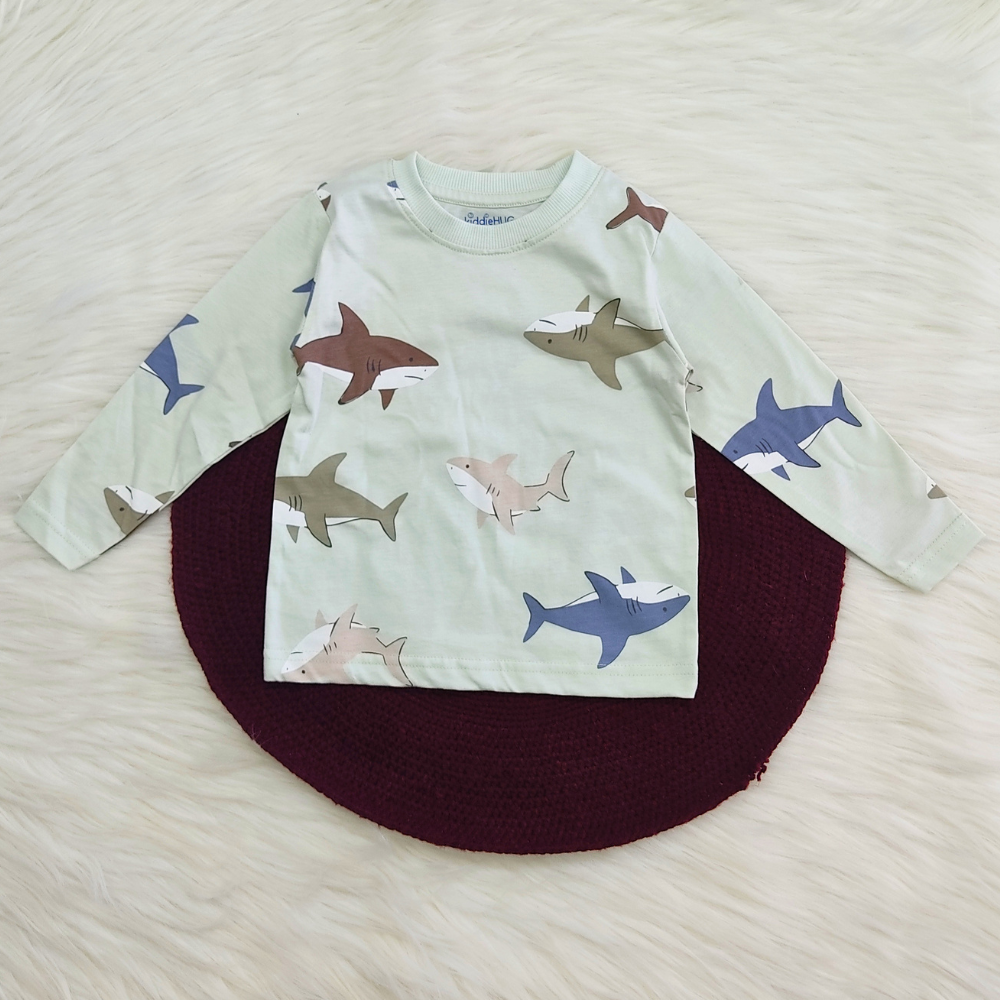 Printed Cotton Pyjama set - Minty Sharks