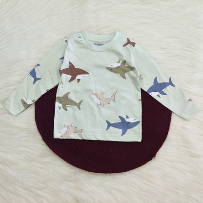 Printed Cotton Pyjama set - Minty Sharks