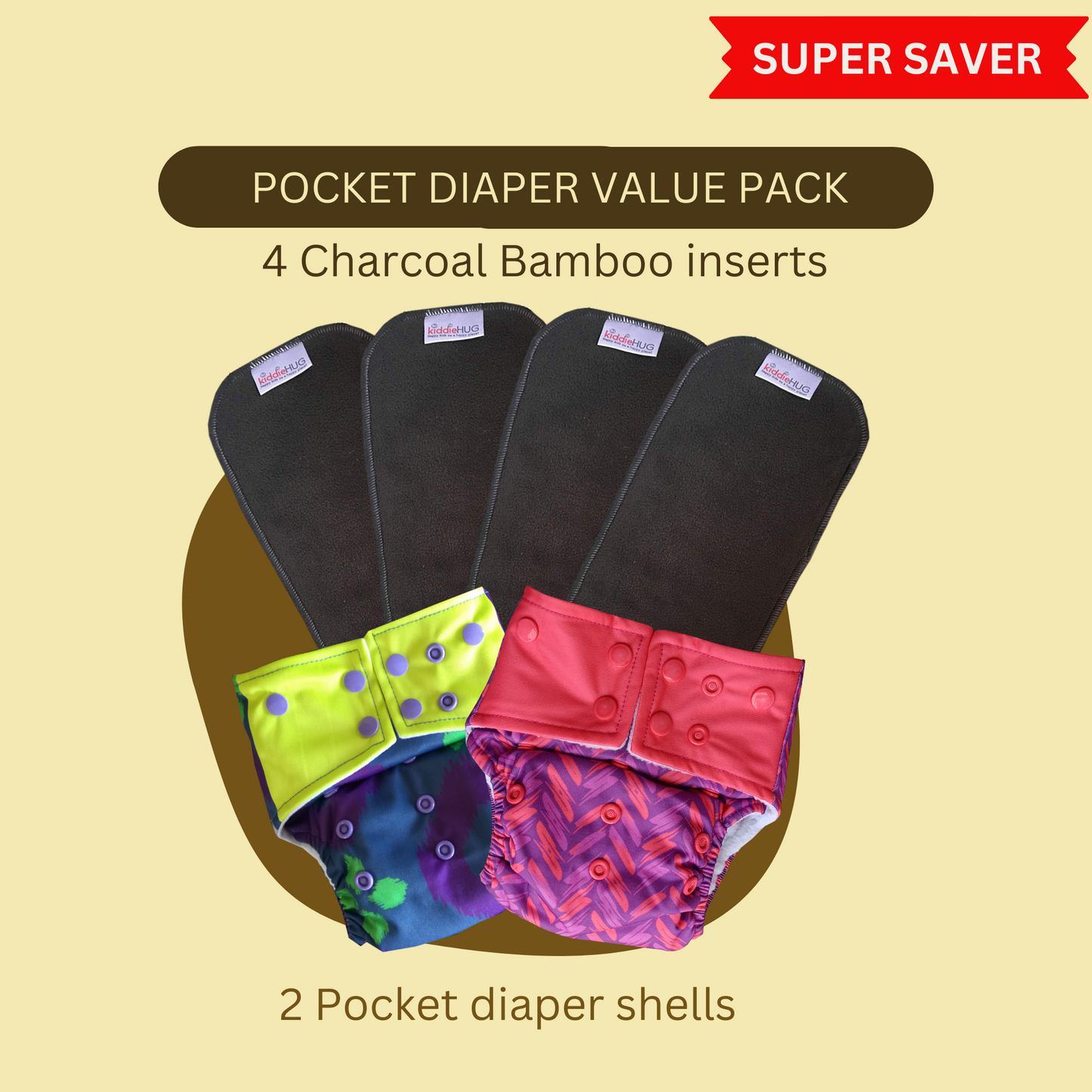 Pocket Diaper Value Pack - (2 Diapers + 4 Inserts)