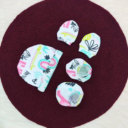 Cotton Cap-Mittens-Booties- Baby Dinos