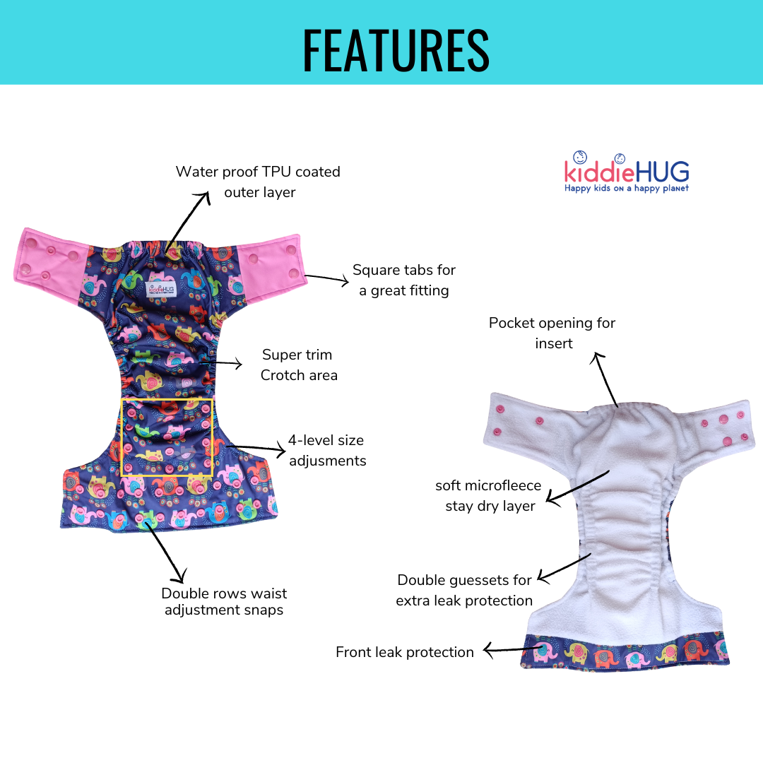 Freesize cloth diaper - Bug & bud(6kg-17kg) - Day and night usage