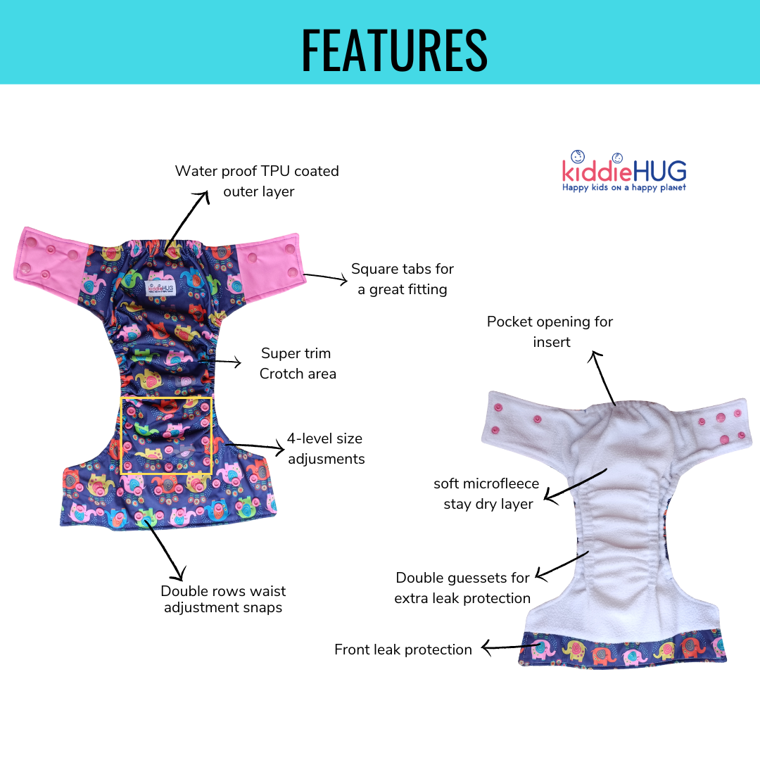 Freesize cloth diaper - Wheels&Wings (6kg-17kg) - Day and night usage