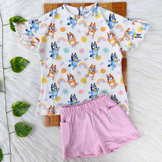 Drop shoulder frill Co-ord set - Bluey