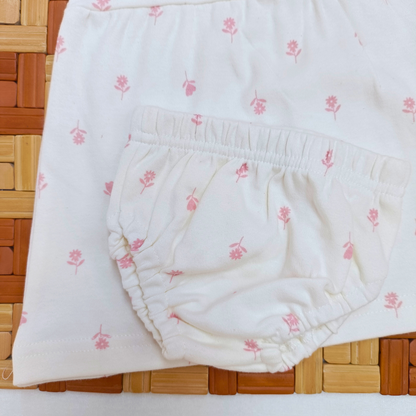 Sleeve Frock + Bloomer set - Tiny Pink Flowers