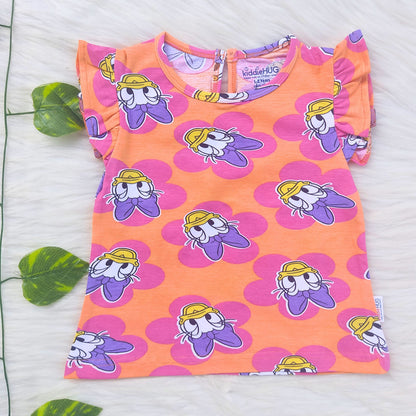 Frill sleeve top & Full pant set - Peach Pop