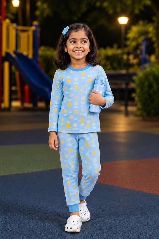 Printed Cotton Pyjama set - Blue Tulip