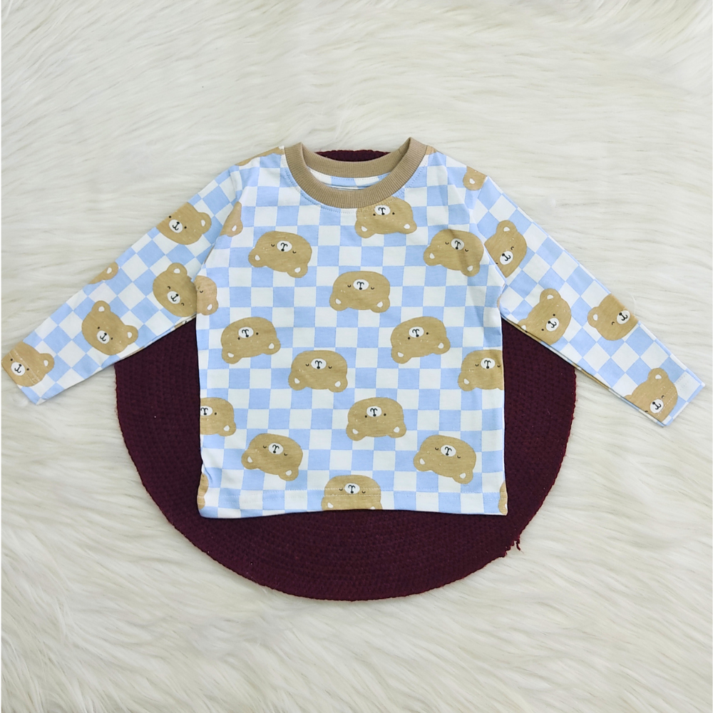 Printed Cotton Pyjama set - Teddy Check