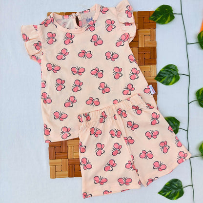 Frill Co-ord set - Peach Butterfly