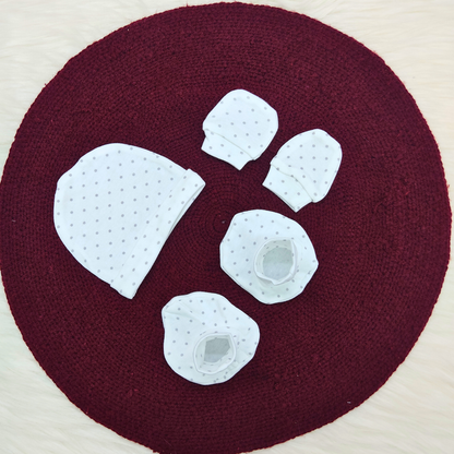Cotton Cap-Mittens-Booties- Polka Dots