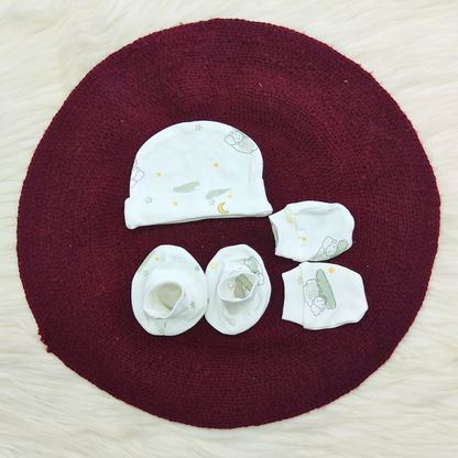 Cotton Cap-Mittens-Booties- Sleepy Sheep