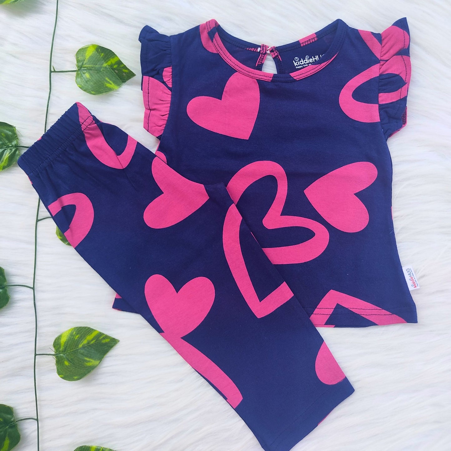 Frill sleeve top & Full pant set - Heartsy