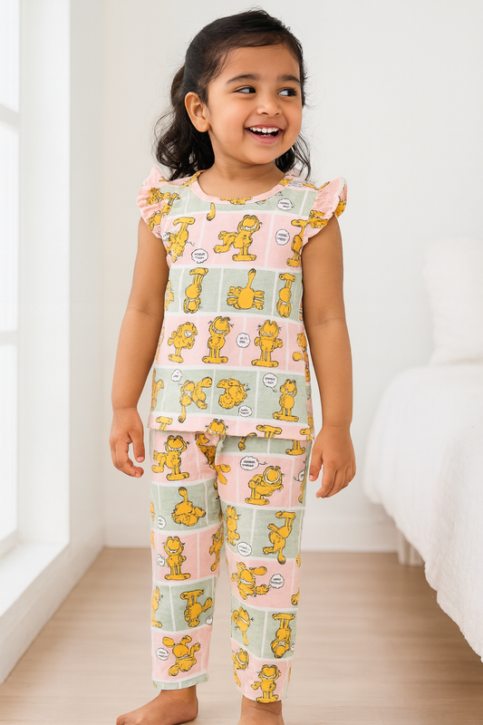 Frill sleeve top & Full pant set - Garfield