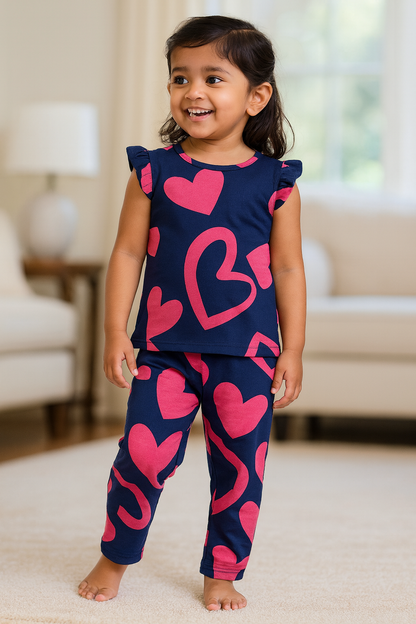 Frill sleeve top & Full pant set - Heartsy