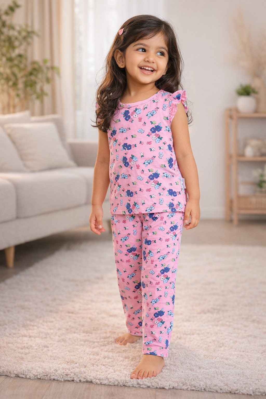 Frill sleeve top & Full pant set - Petal Pop