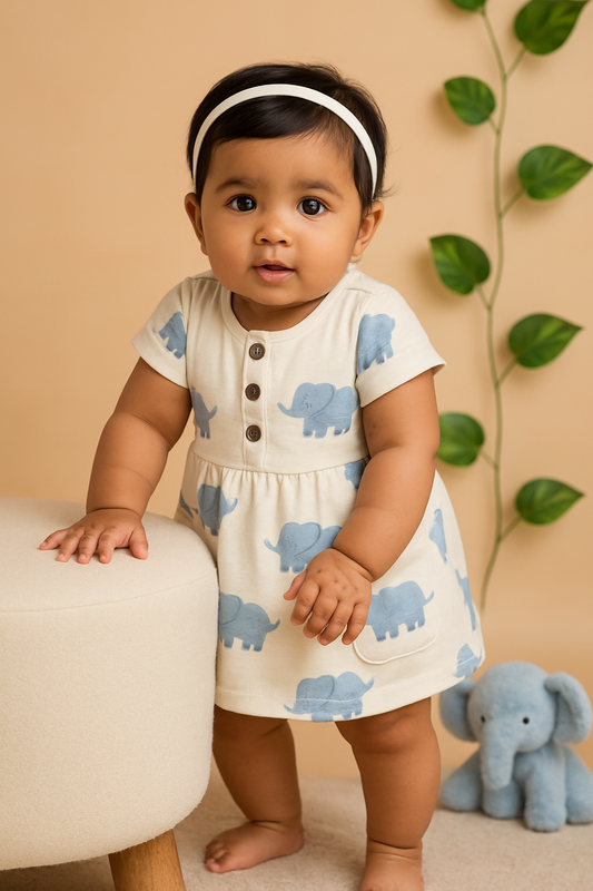 Sleeve Frock + Bloomer set - Elephant