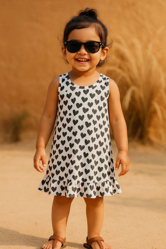 Comfy Frock - B/W Hearts