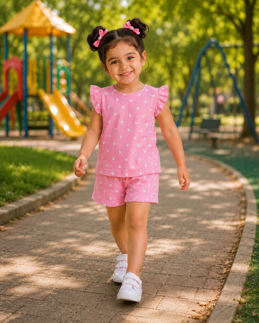 Frill Co-ord set - Pretty hearts
