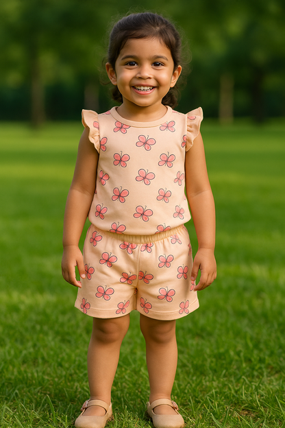 Frill Co-ord set - Peach Butterfly